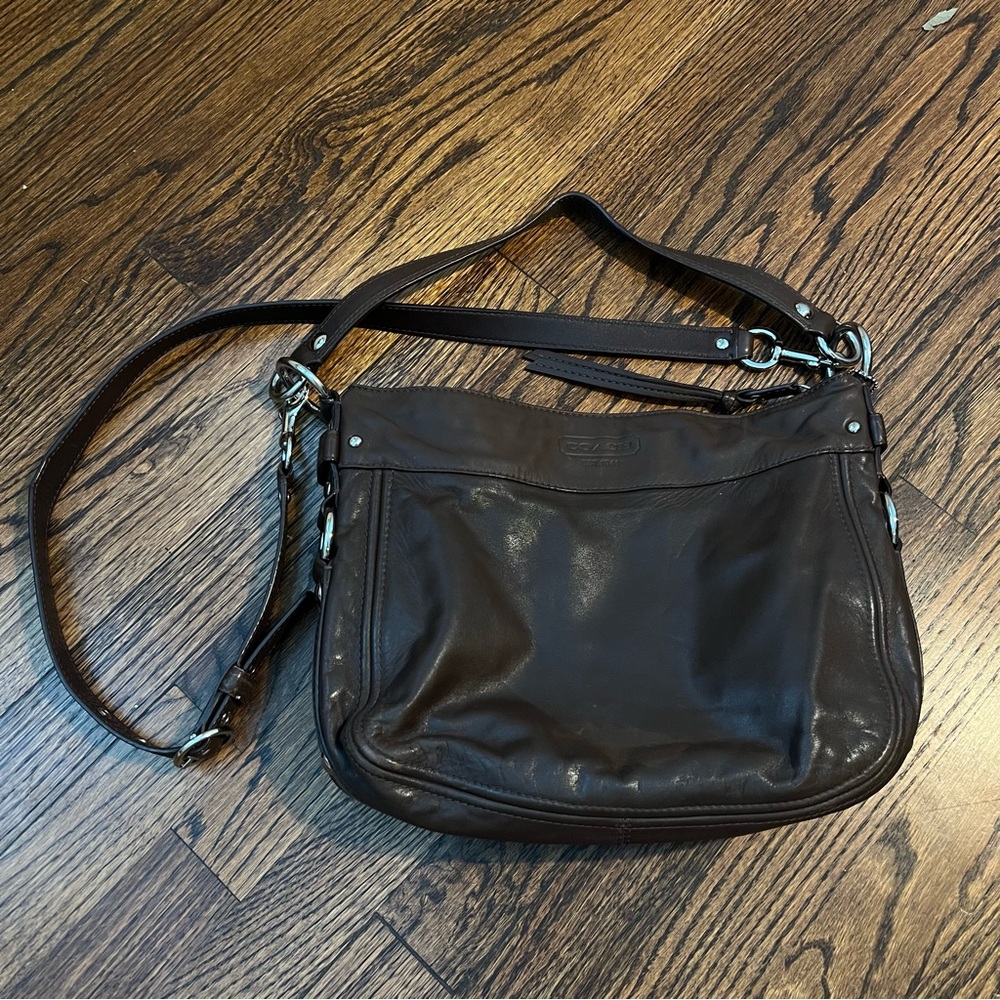 Coach Leather Zoe Shoulder Crossbody Bag in Dark Brown - Excellent Condition